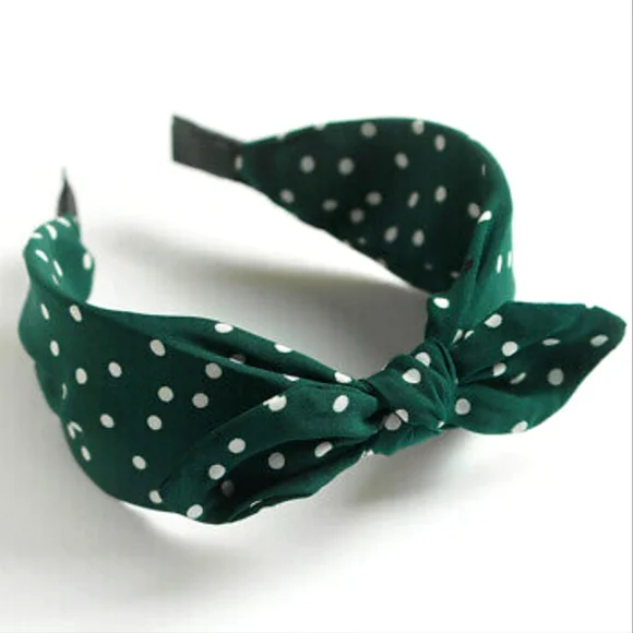 Black and Green Polka Dot Bow Headband Light-Up Plastic Polka-Dot Bow Headband main image 2